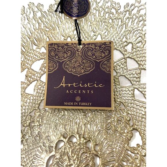 Artistic Accents Mandala Turkish Gold Lace Glass Oval Serving Bowl 12.5in New - Picture 16 of 16